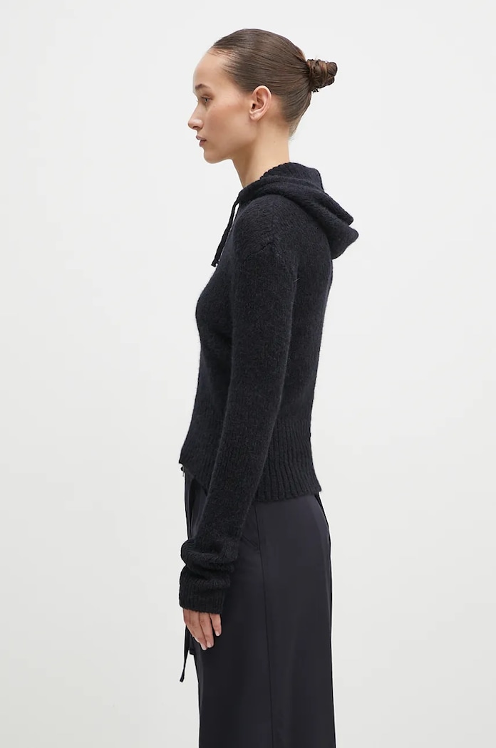 Vuneni kardigan Our Legacy Compact Hood W4243CB crna AW24