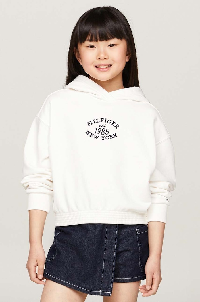 Dětská mikina Tommy Hilfiger s kapucí bílá KG0KG08033.9BYH.128.176