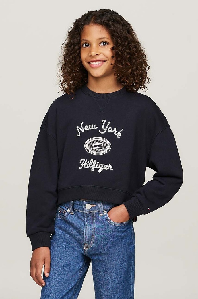 Детски суичър Tommy Hilfiger без качулка тъмносин KG0KG08038.9BYH.116.122