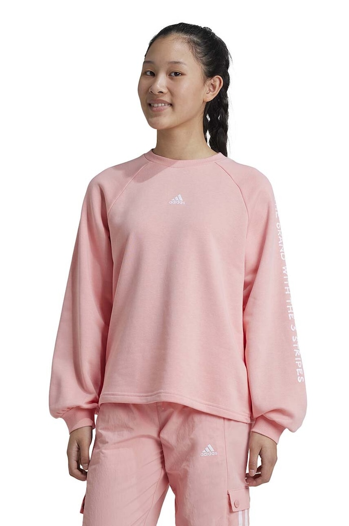 Παιδική μπλούζα adidas JGAM CREW στάμπα ροζ IV7044
