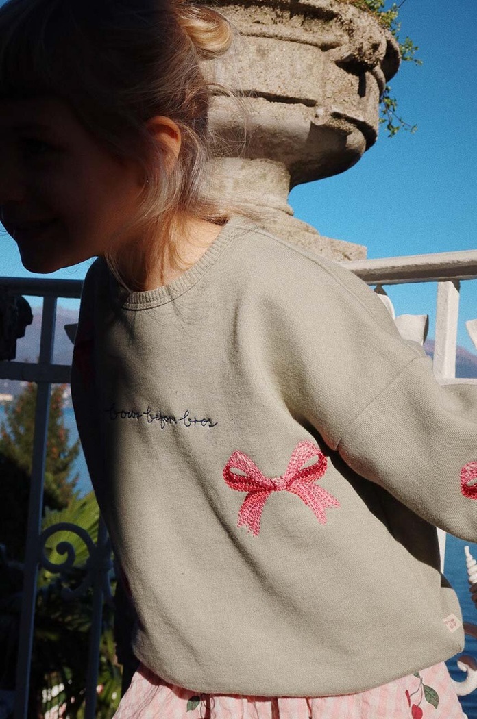 Dětská mikina Konges Sløjd LOU BOW SWEATSHIRT OCS bez kapuce zelená KS101561