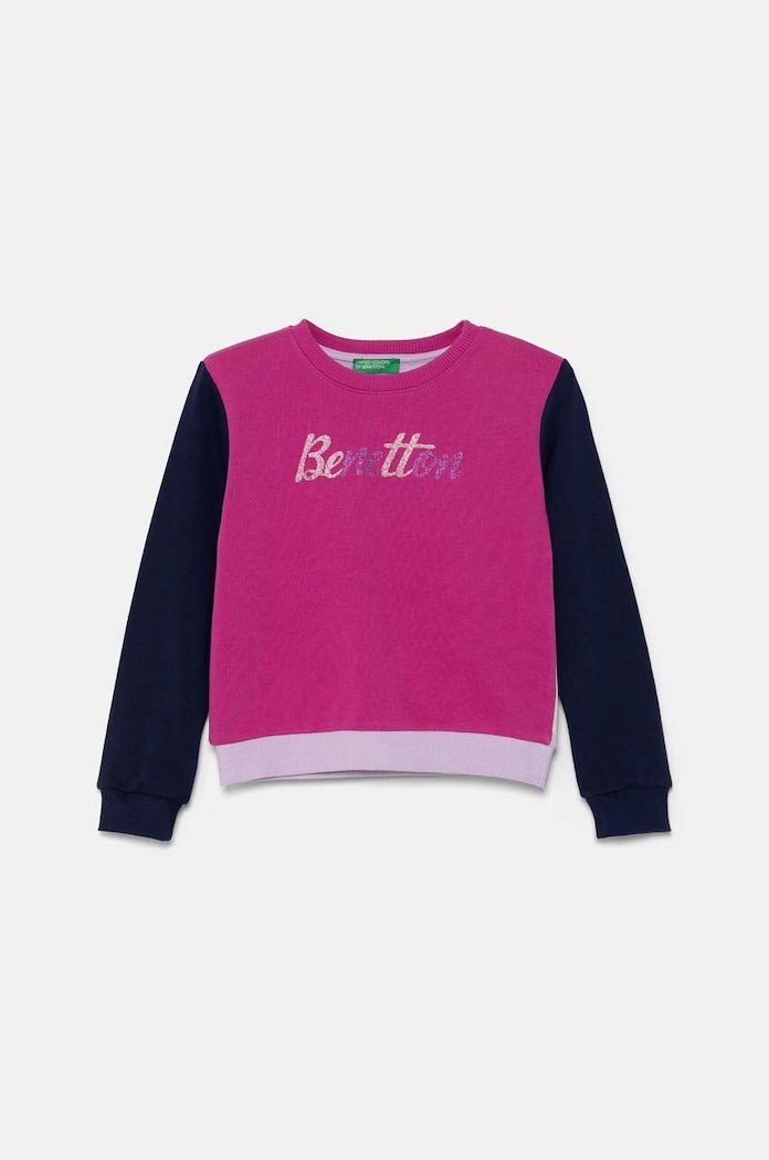 United Colors of Benetton bluza bawełniana dziecięca aplikacja fioletowy 3J70G10F8.P.Seasonal