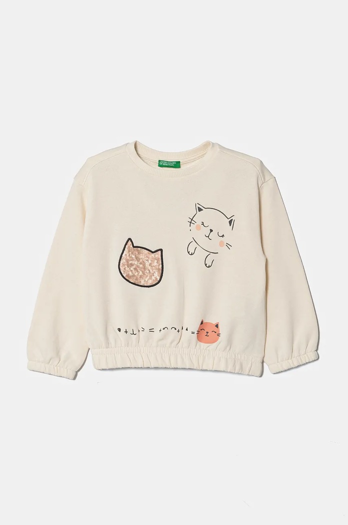 United Colors of Benetton bluza bawełniana dziecięca nadruk beżowy 3J68G10FE.P.Seasonal