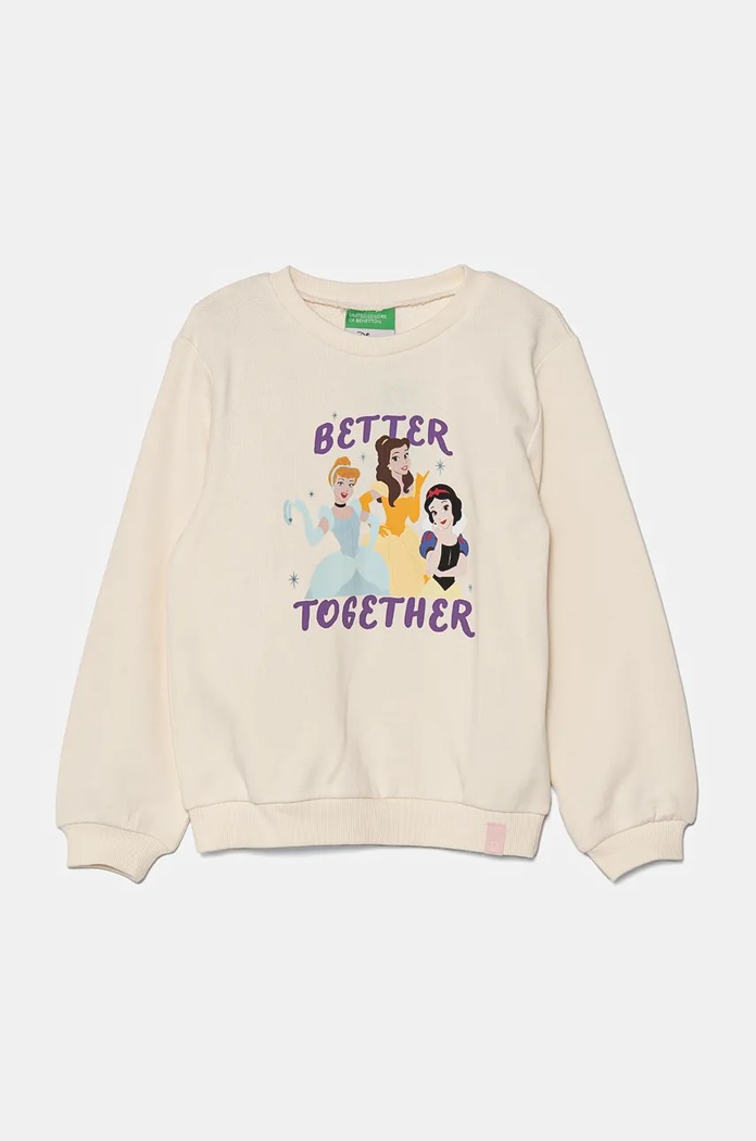 Dětská bavlněná mikina United Colors of Benetton bez kapuce béžová 3J68G10H7.P.Seasonal