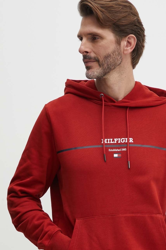 Bavlněná mikina Tommy Hilfiger s kapucí červená MW0MW35556