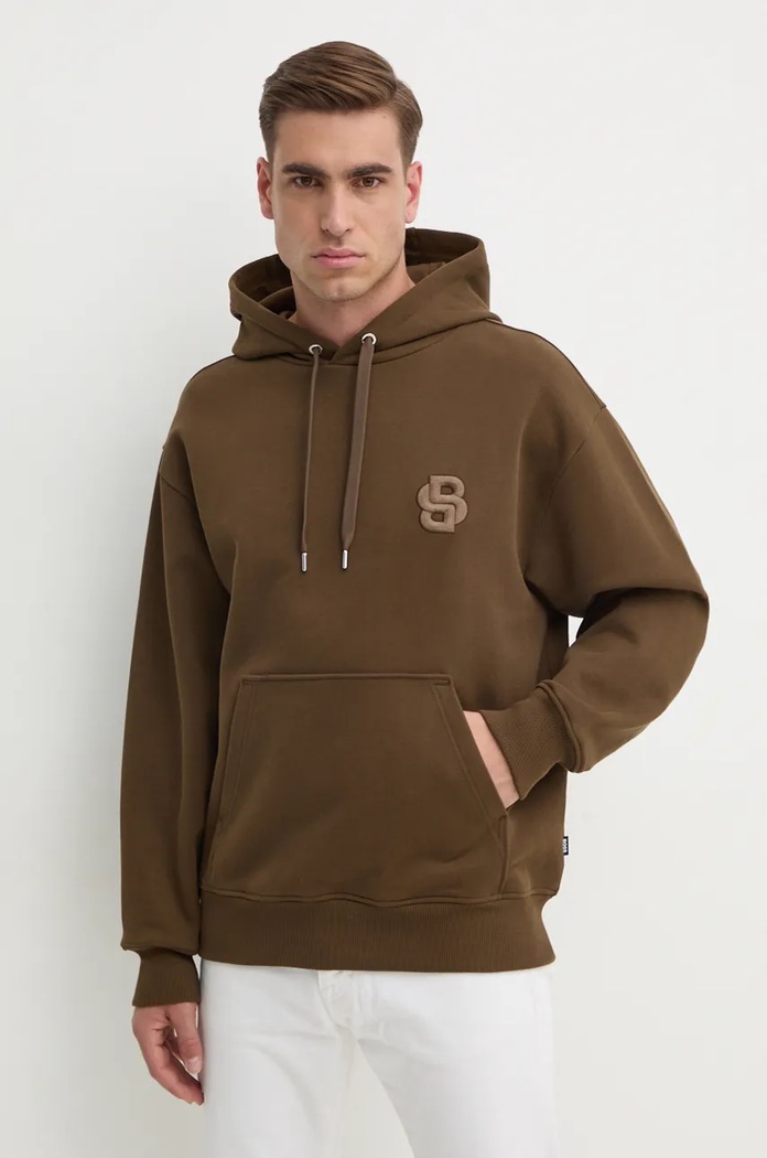 Bavlněná mikina BOSS s kapucí zelená 50518762
