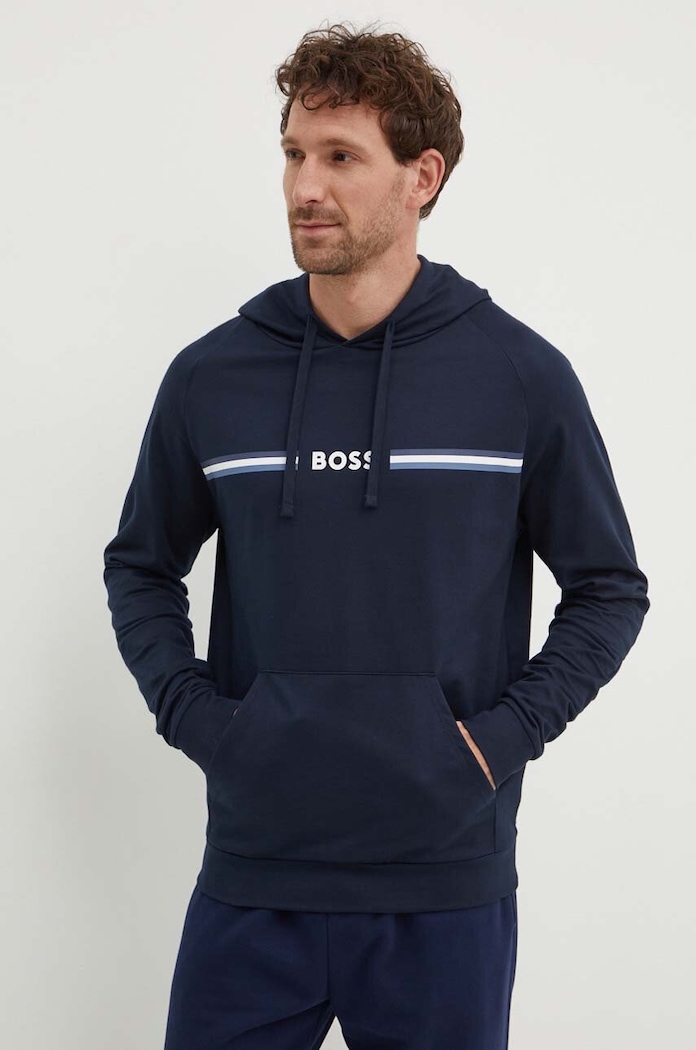 BOSS bluza bawełniana lounge nadruk granatowy 50521766