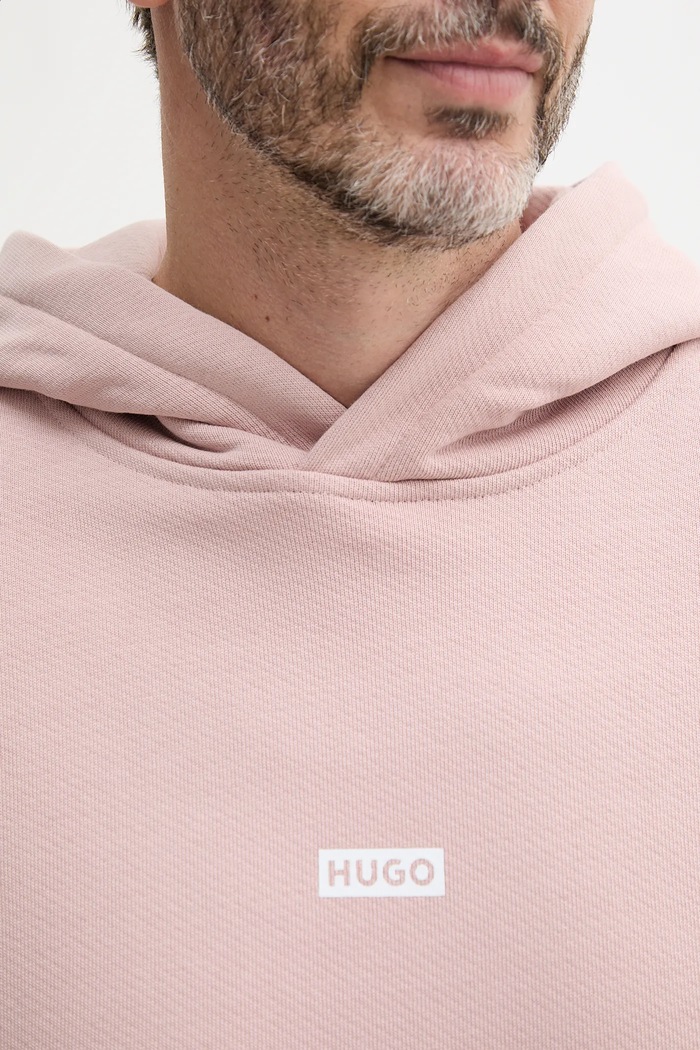 HUGO Blue bluza z kapturem męska bawełniana Nazardo 50510724 różowy