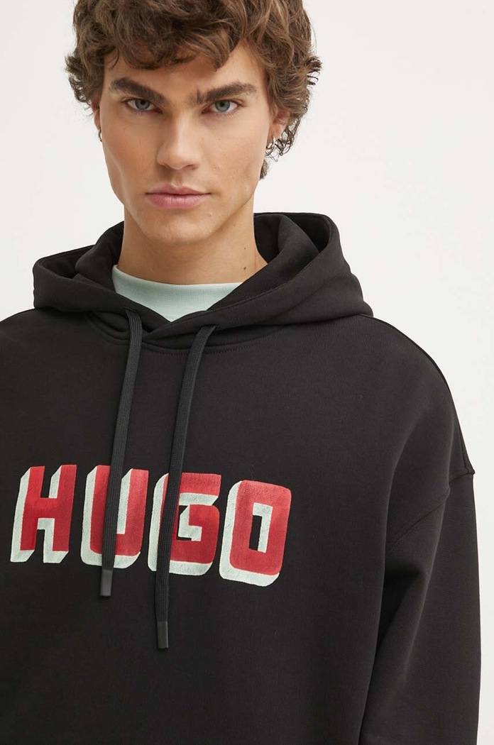Βαμβακερή μπλούζα HUGO στάμπα μαύρο 50516655