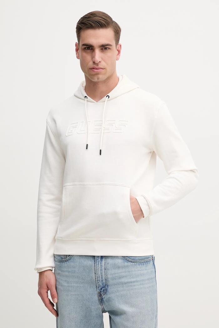 Guess bluza z kapturem męska z bawełną ALDWIN pozostałe biały Z4YQ12.KAIJ1