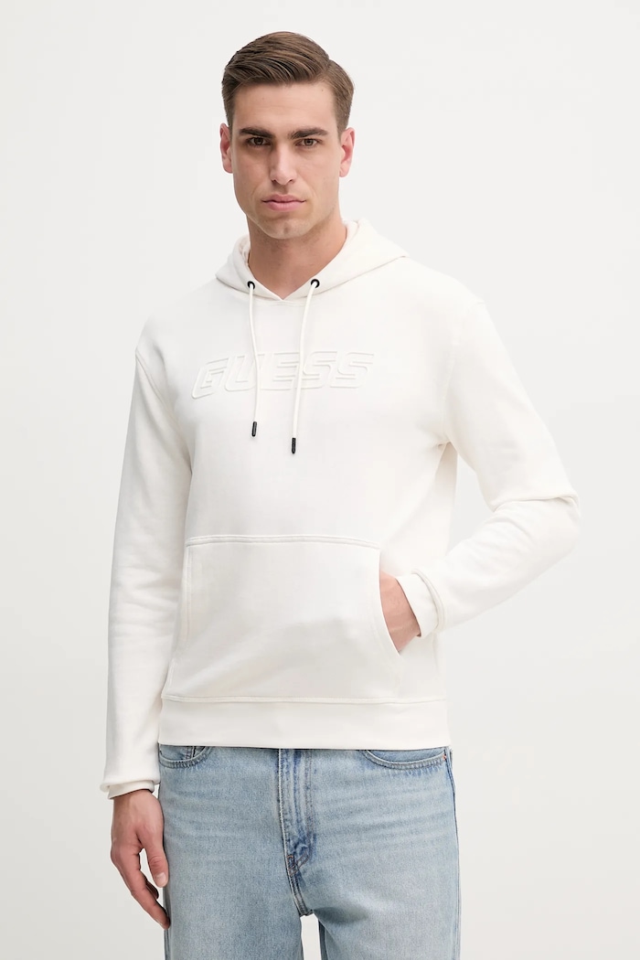 Guess bluza z kapturem męska z bawełną ALDWIN pozostałe biały Z4YQ12.KAIJ1