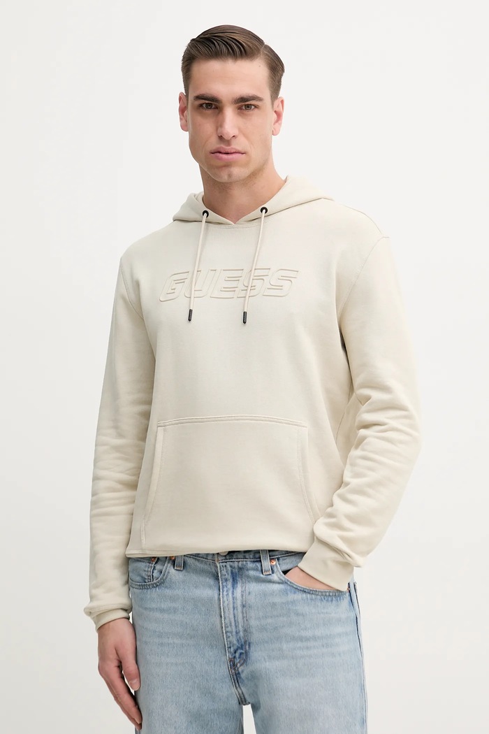 Guess bluza z kapturem męska z bawełną ALDWIN pozostałe beżowy Z4YQ12.KAIJ1