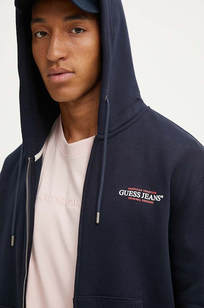 Суичър Guess Jeans с качулка тъмносин M4YQ27.K9V31
