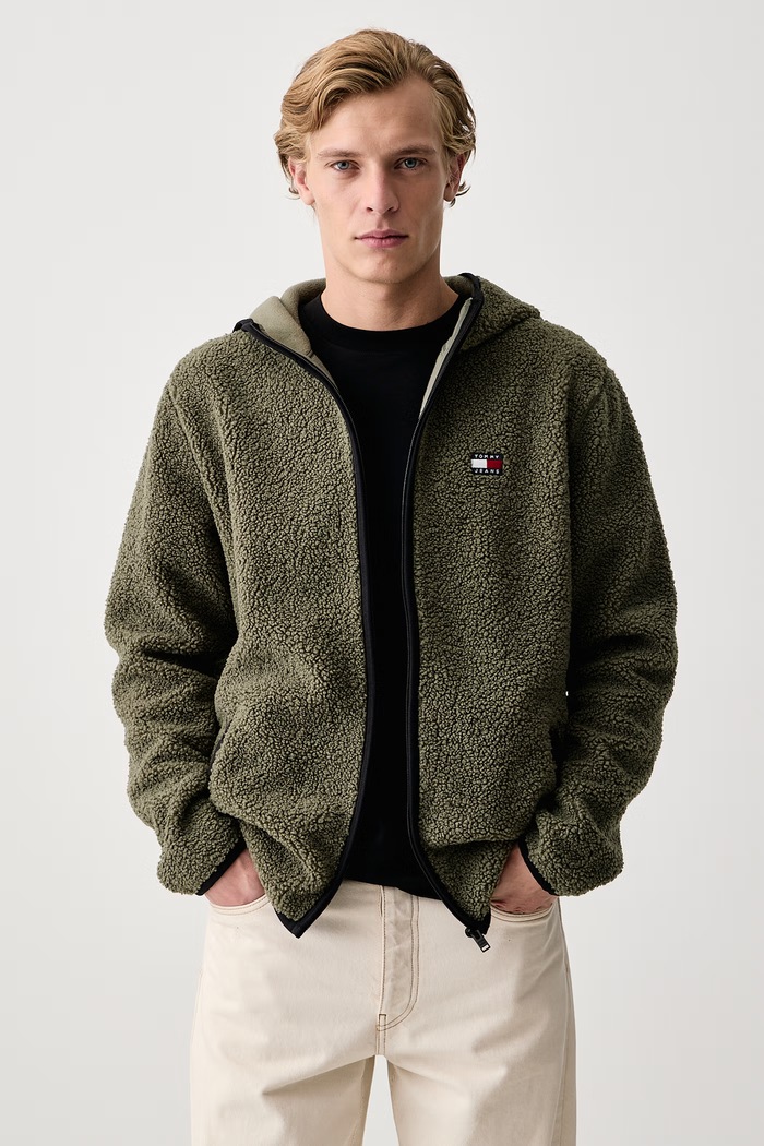 Tommy Jeans Mikina na zips pánska flísová zelená DM0DM19224