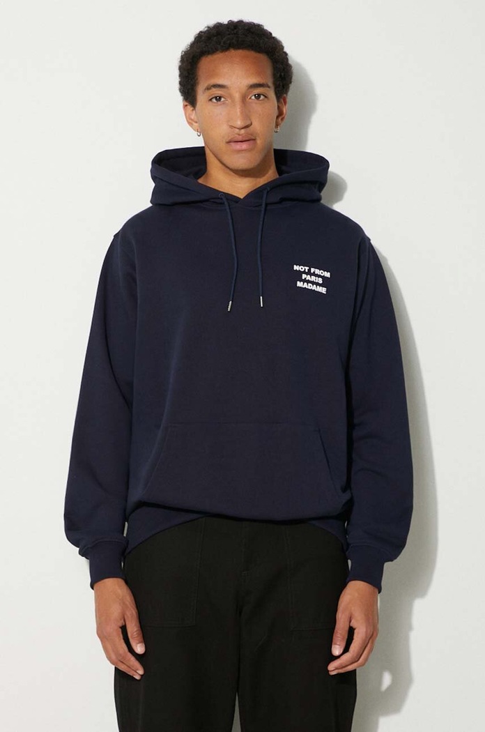 Drôle de Monsieur bluza bawełniana Le Hoodie Slogan granatowy PERM.HO162.CO127.NY