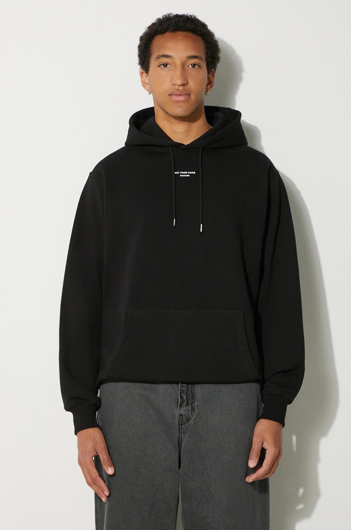 Drôle de Monsieur hanorac de bumbac Le Hoodie Slogan a Poche Classique uni negru PERM.HO161.CO127.BL