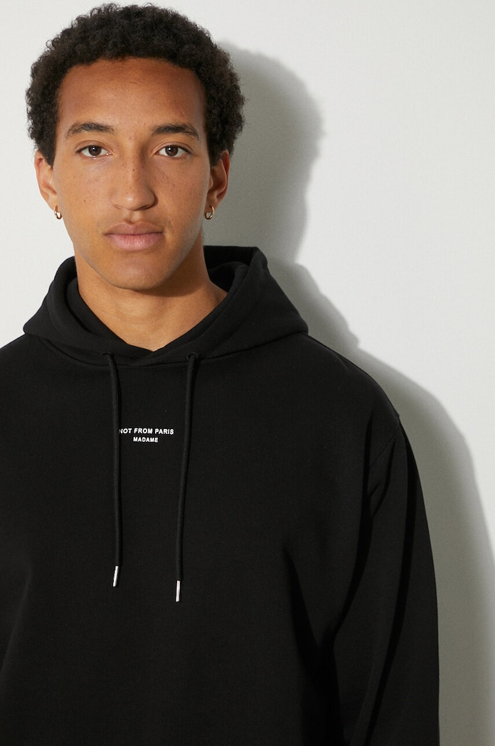 Drôle de Monsieur hanorac de bumbac Le Hoodie Slogan a Poche Classique PERM.HO161.CO127.BL negru