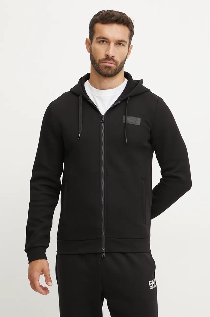 Pulover EA7 Emporio Armani S kapuco črna PJODZ.6DPM26.1200