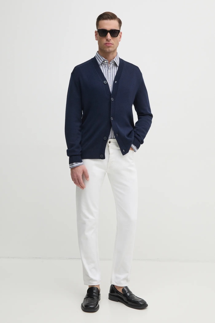 Armani Exchange kardigan z domieszką wełny 6DZE1G.ZM1LZ granatowy AW24