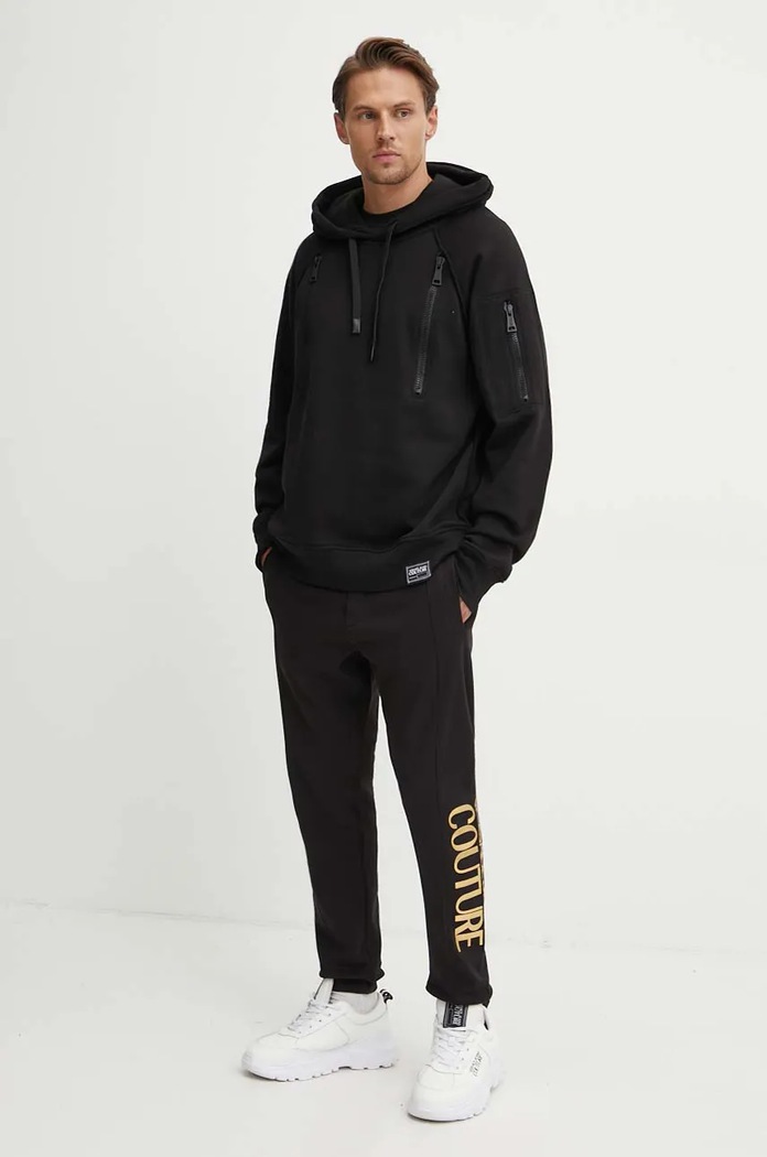 Βαμβακερή μπλούζα Versace Jeans Couture 77GAI307.F0002 μαύρο AW24