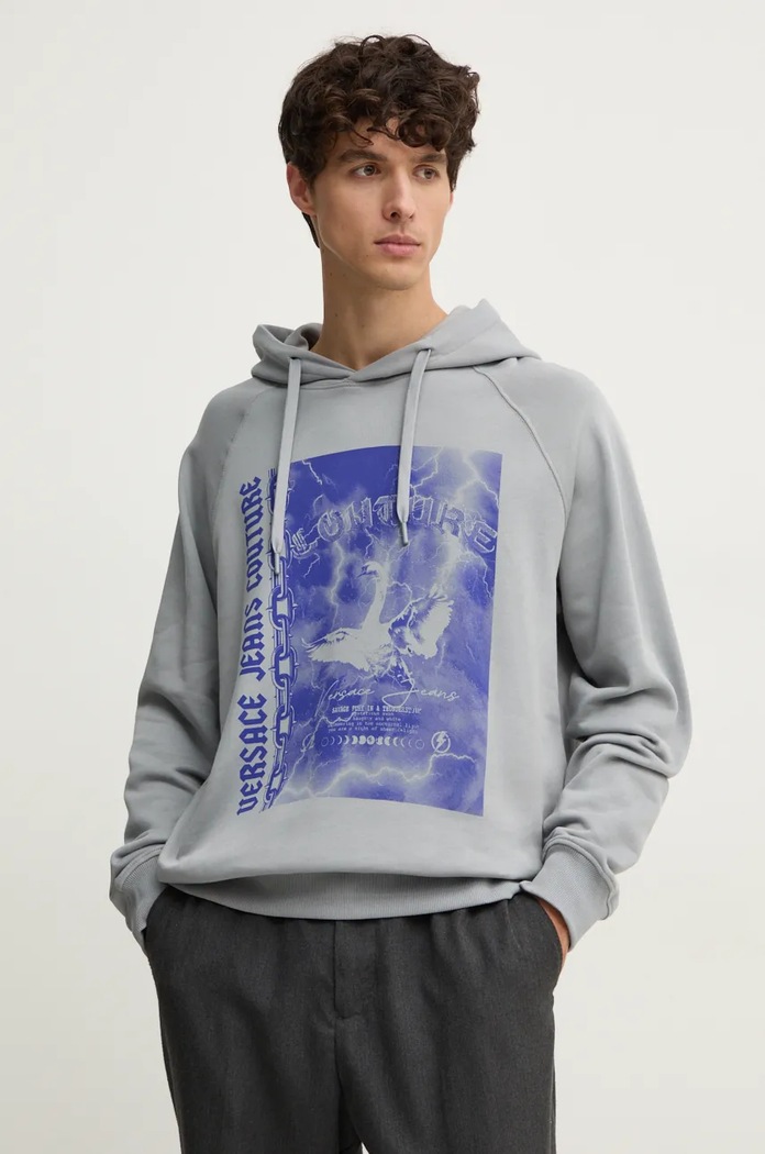 Bavlněná mikina Versace Jeans Couture s kapucí šedá 77GAIT07.CF00T