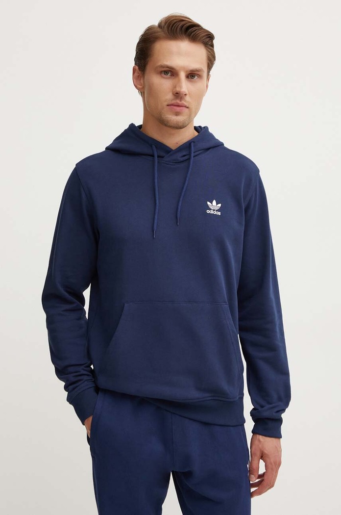 Bavlněná mikina adidas Originals s kapucí námořnická modř IX7668