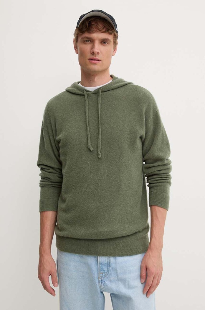 American Vintage sweter wełniany okrągły zielony MRAX18BH24