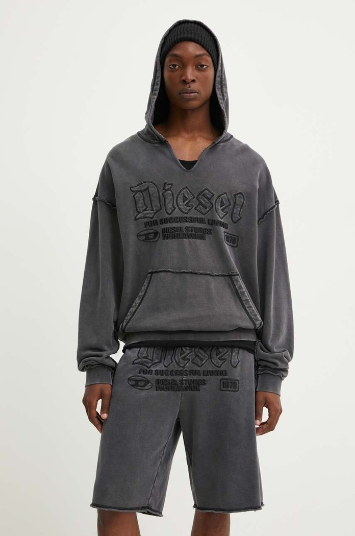 Diesel bluza bawełniana S-BOXT-HOOD-RAW z kapturem szary A14861.0KMAG