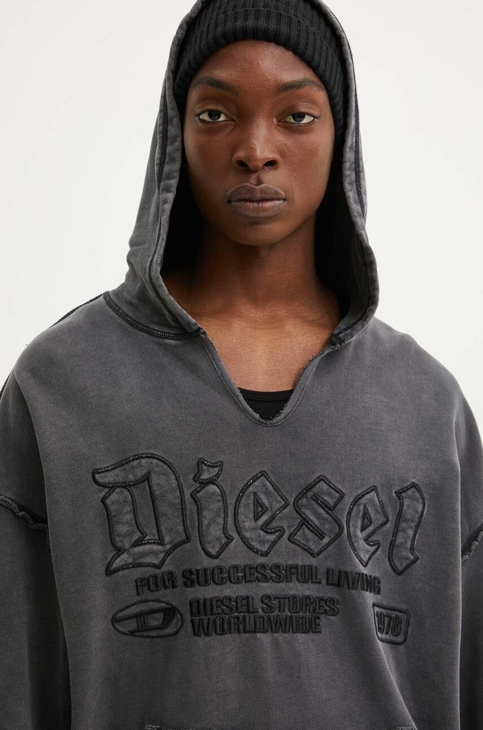 Diesel bluza bawełniana S-BOXT-HOOD-RAW szary A14861.0KMAG