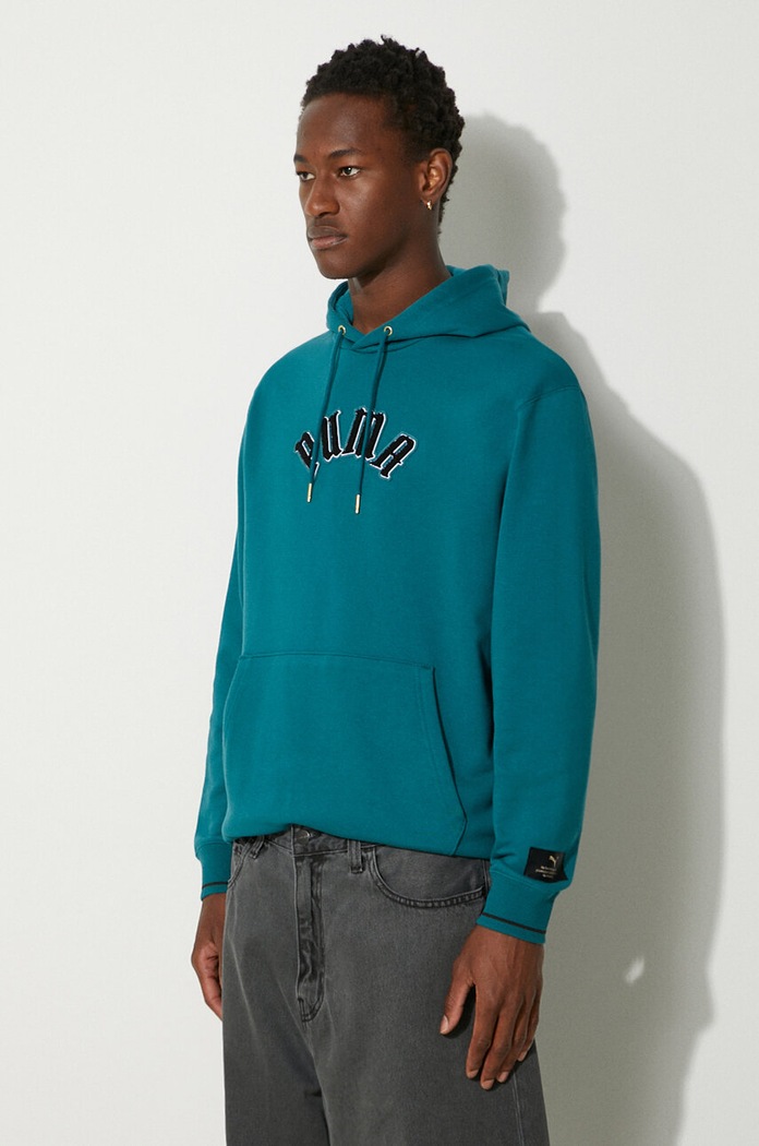 Bavlněná mikina Puma Classics Play Paris Hoodie tyrkysová 626766