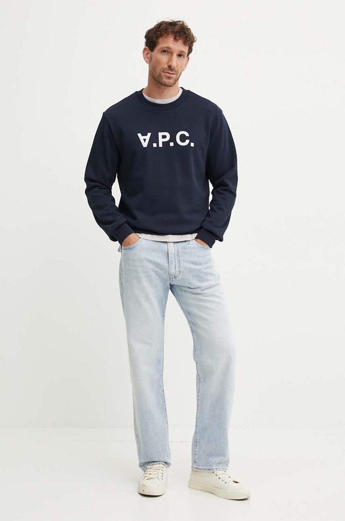 Bombažen pulover A.P.C. sweat standard grand vpc GOTS COHBN.M27907 mornarsko modra AW24
