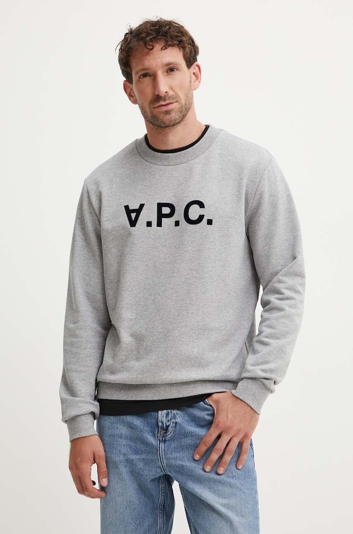 Bavlněná mikina A.P.C. sweat standard grand vpc GOTS bez kapuce šedá COHBN.M27907