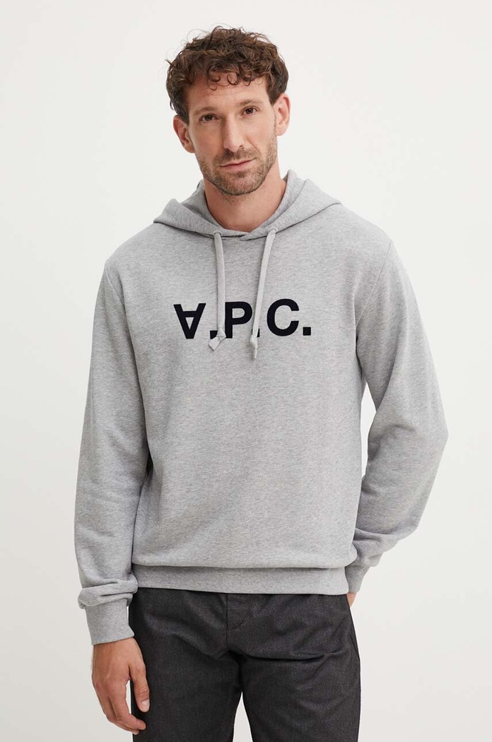 Βαμβακερή μπλούζα A.P.C. hoodie standard grand vpc GOTS με κουκούλα γκρί COHBN.M27908