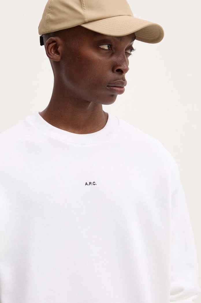 A.P.C. bluza bawełniana sweat boxy micro logo GOTS COHBX.H27910 biały
