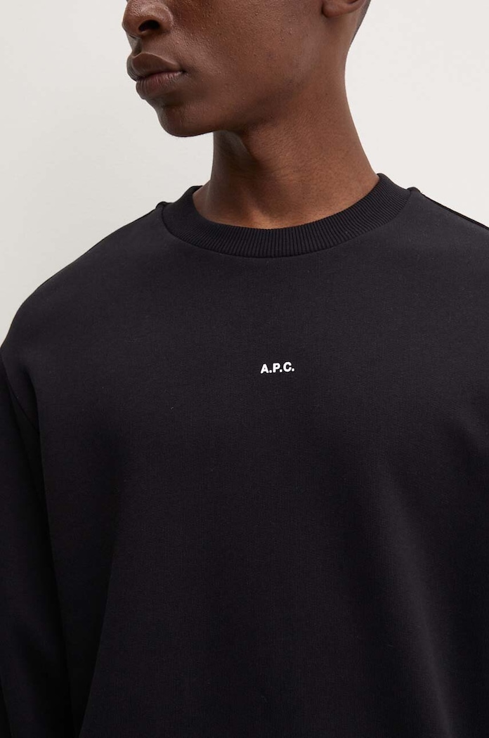 A.P.C. pamut melegítőfelső sweat boxy micro logo GOTS COHBX.H27910 fekete