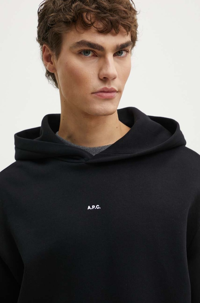 Βαμβακερή μπλούζα A.P.C. hoodie boxy micro logo GOTS μαύρο COHBX.H27911