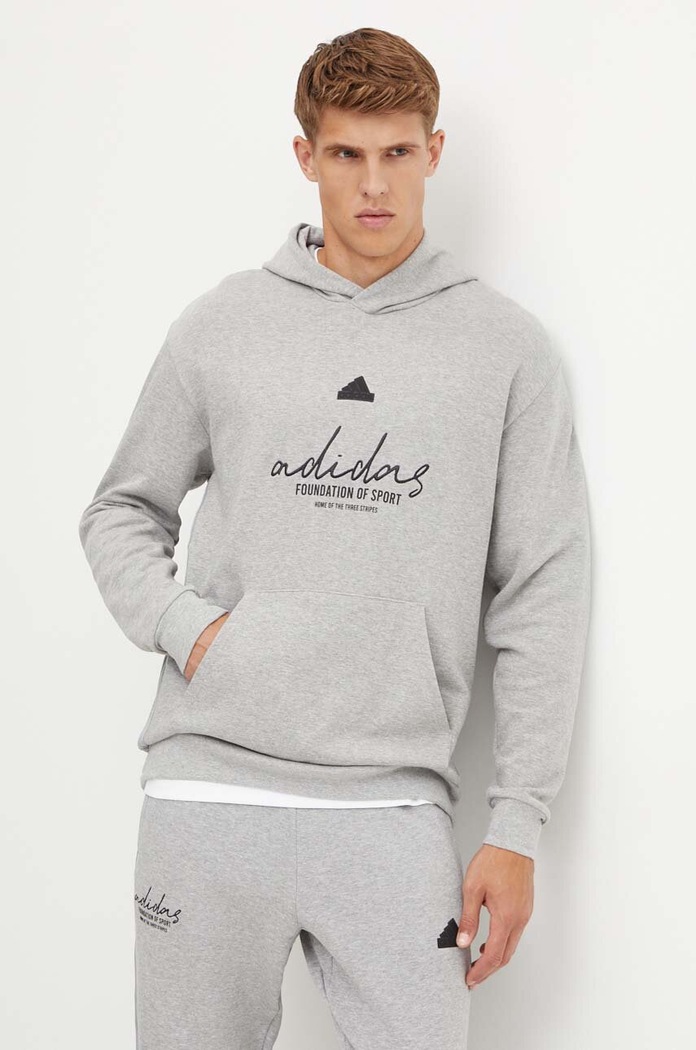 adidas bluza bawełniana Brand Love nadruk szary IX1316