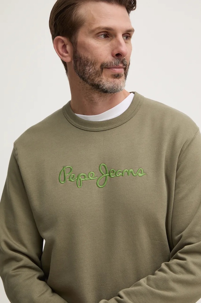 Pepe Jeans bluza bawełniana NEW JOE CREW aplikacja zielony PM582715