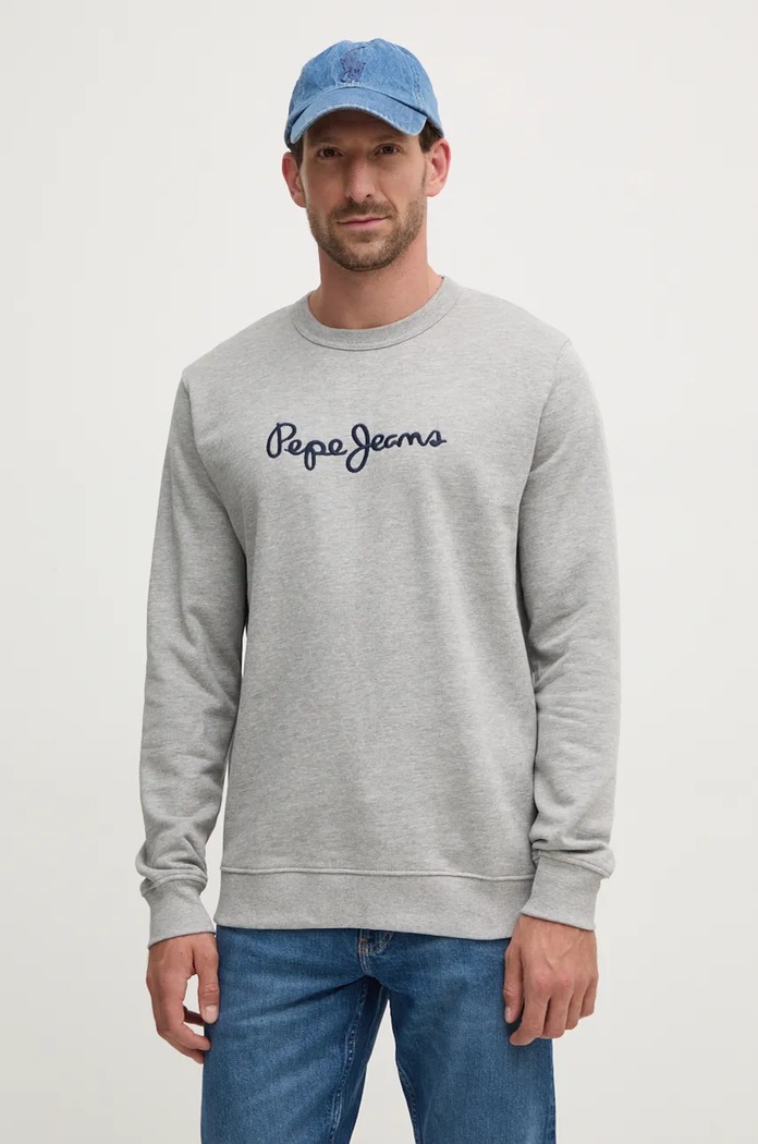 Pepe Jeans bluza bawełniana NEW JOE CREW aplikacja szary PM582715