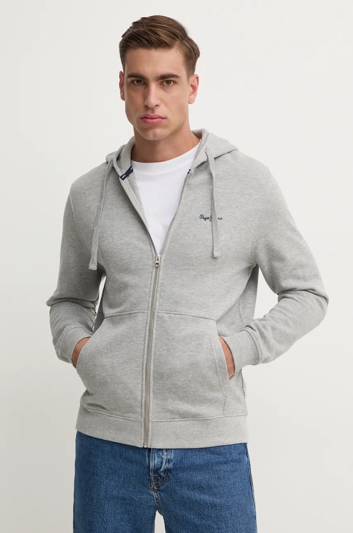 Pepe Jeans bluza bawełniana NEW JOE ZIP z kapturem szary PM582717