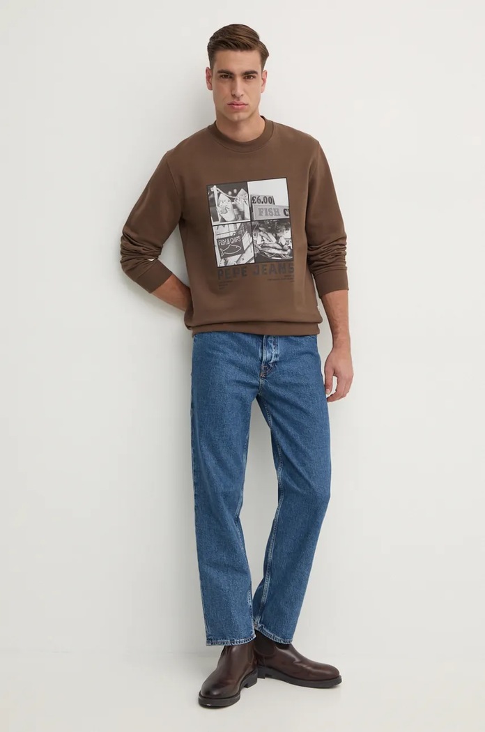 Памучен суичър Pepe Jeans AWEST CREW PM582730 кафяв AW24