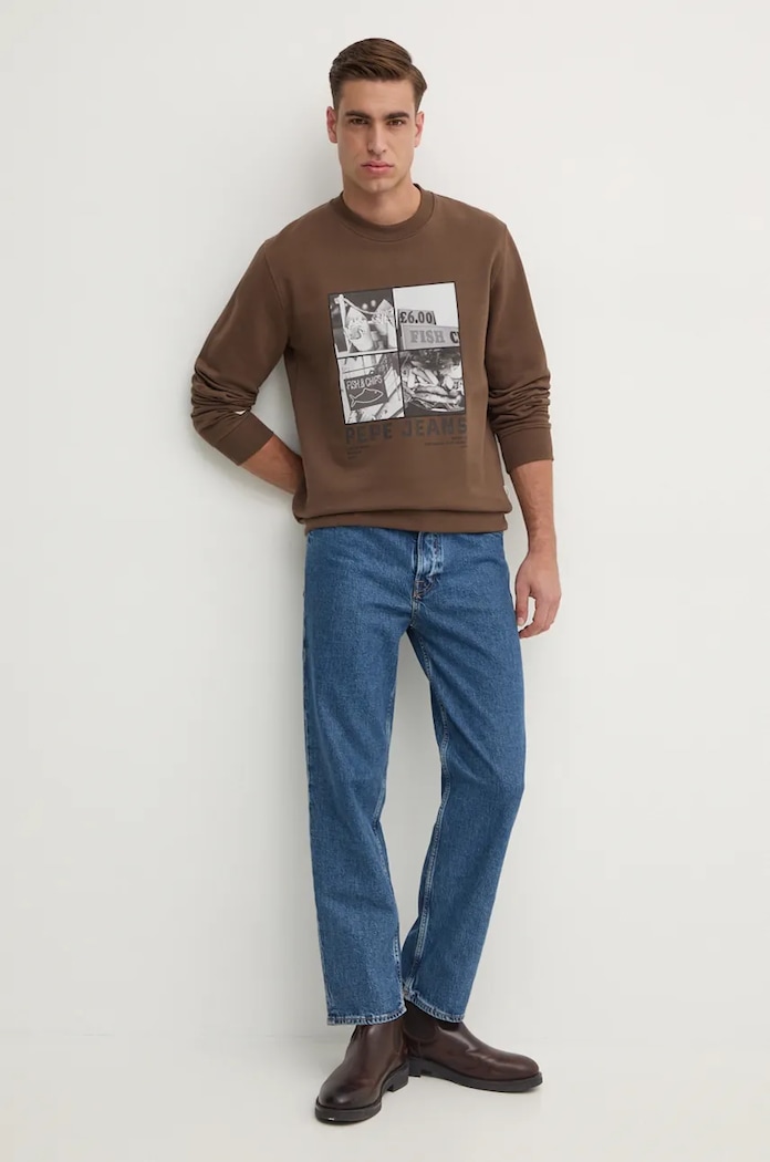 Памучен суичър Pepe Jeans AWEST CREW PM582730 кафяв AW24