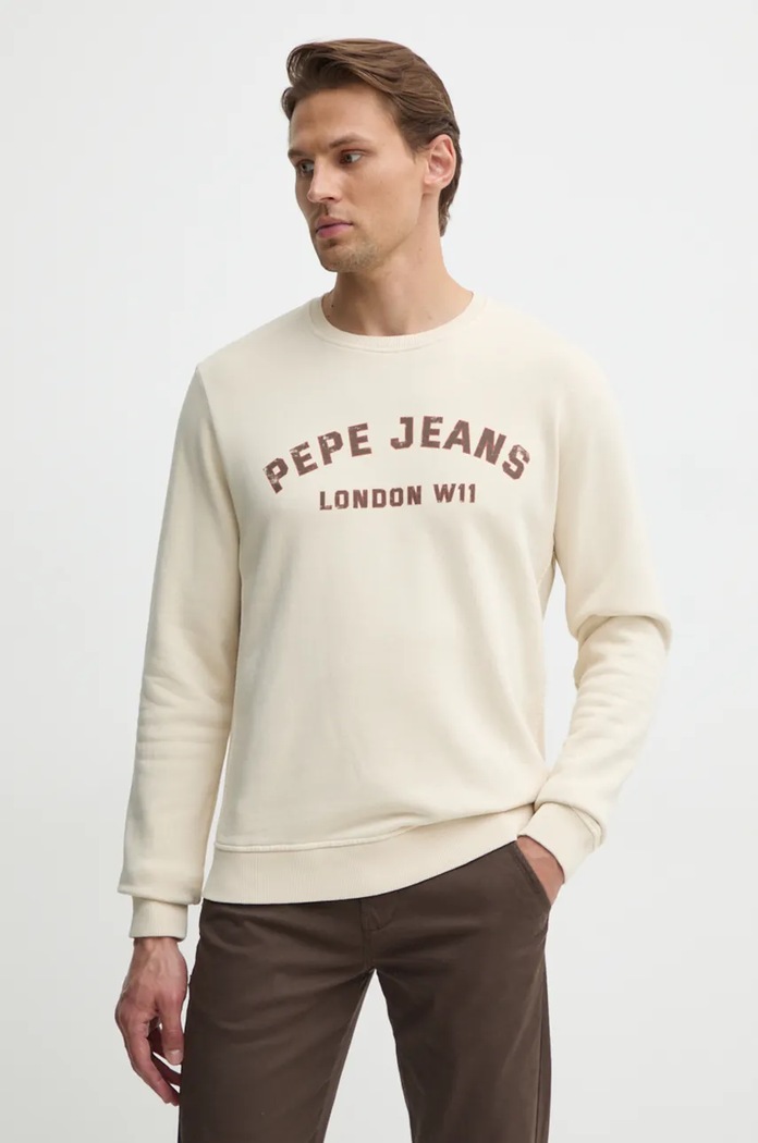 Pepe Jeans hanorac de bumbac ALDRIDGE CREW print bej PM582738