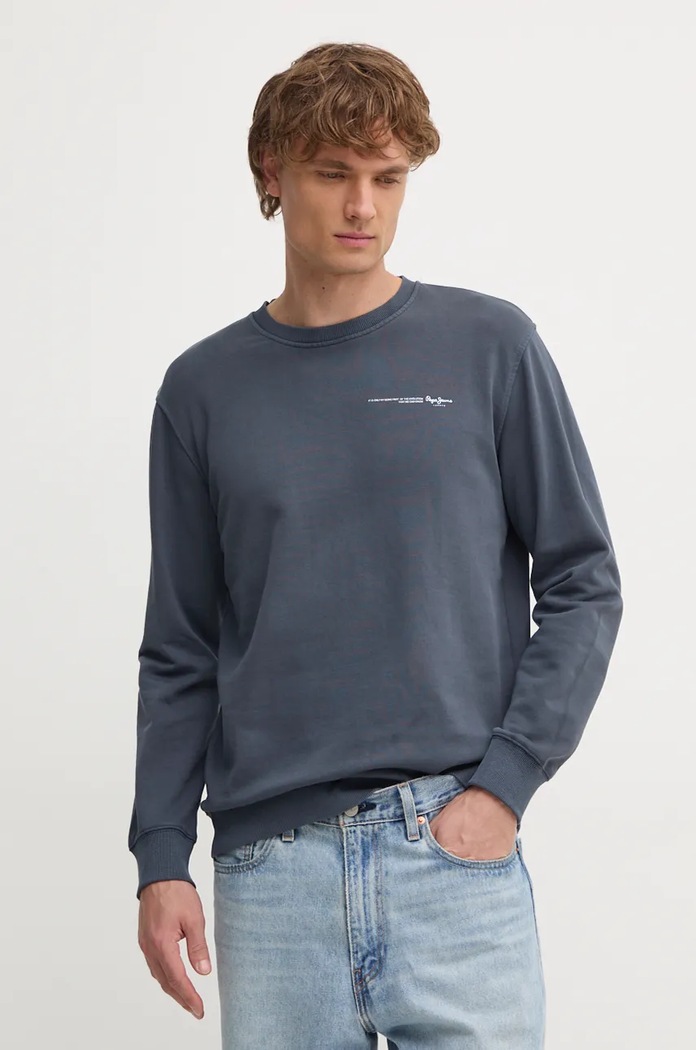 Pepe Jeans bluza bawełniana DAVY CREW nadruk szary PM582740