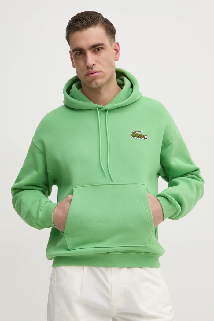 Bavlněná mikina Lacoste s kapucí zelená SH2754