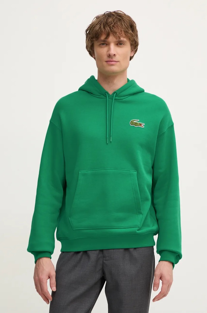 Бавовняна кофта Lacoste з капюшоном зелений SH2754