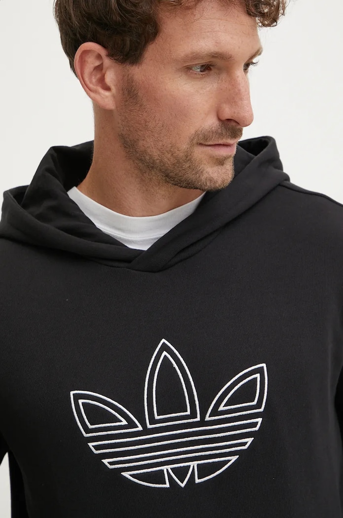 adidas Originals hanorac de bumbac Outline Hoodie negru JJ1506
