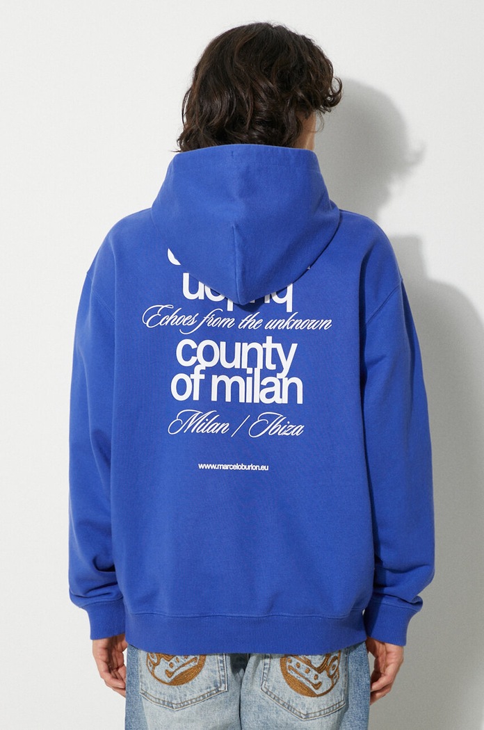 Суичър Marcelo Burlon MBCM Slogan Comfort Hoodie с качулка син CMBB106F24FLE0064501