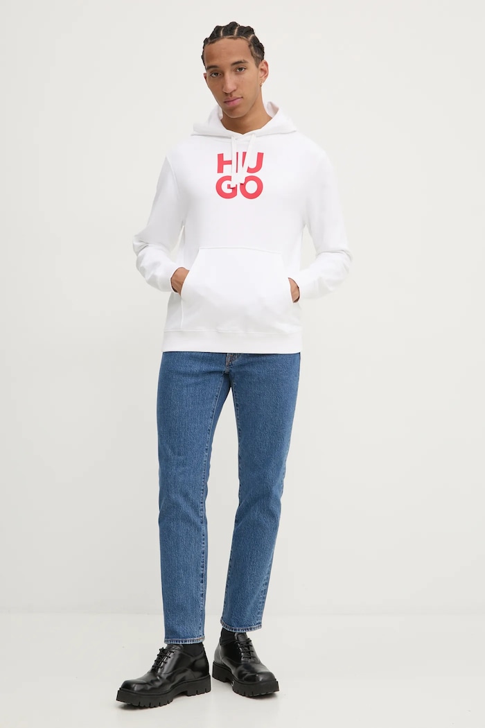 Bavlněná mikina HUGO 50523848 bílá AW24