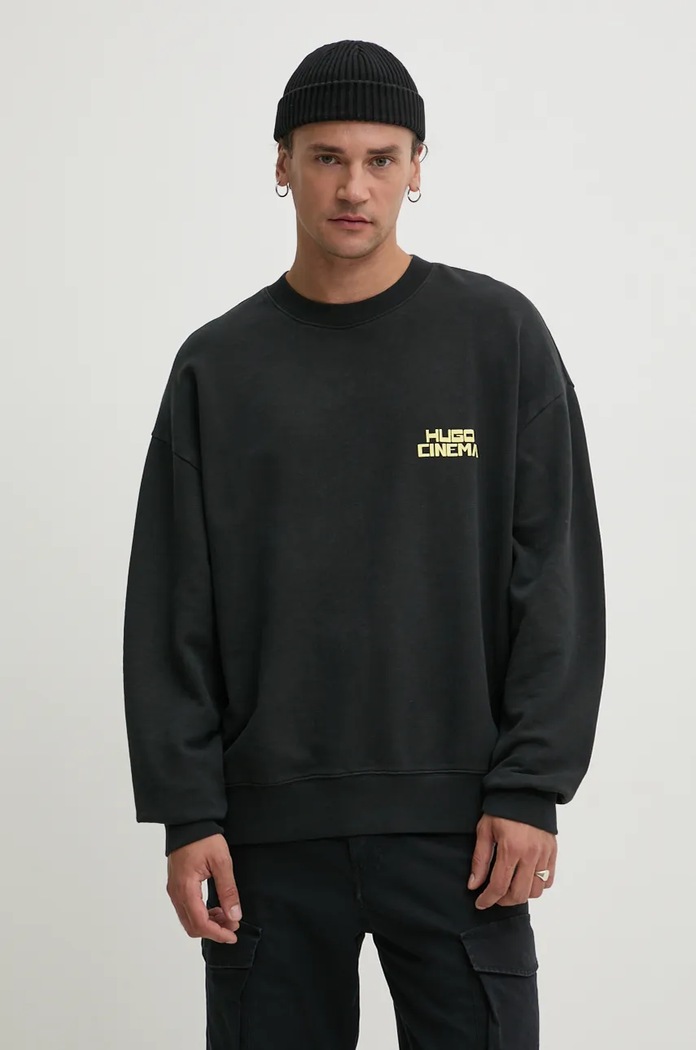HUGO hanorac de bumbac print negru 50525118
